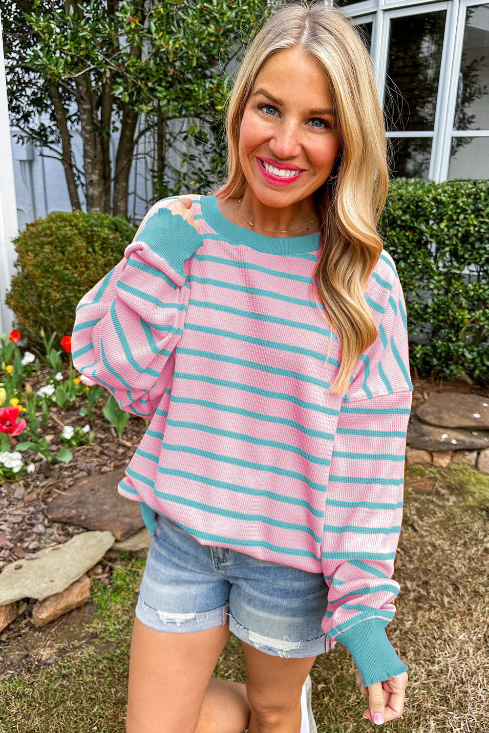 Thanksgiving Vibe Orange Pink Stripe Knit Sweater