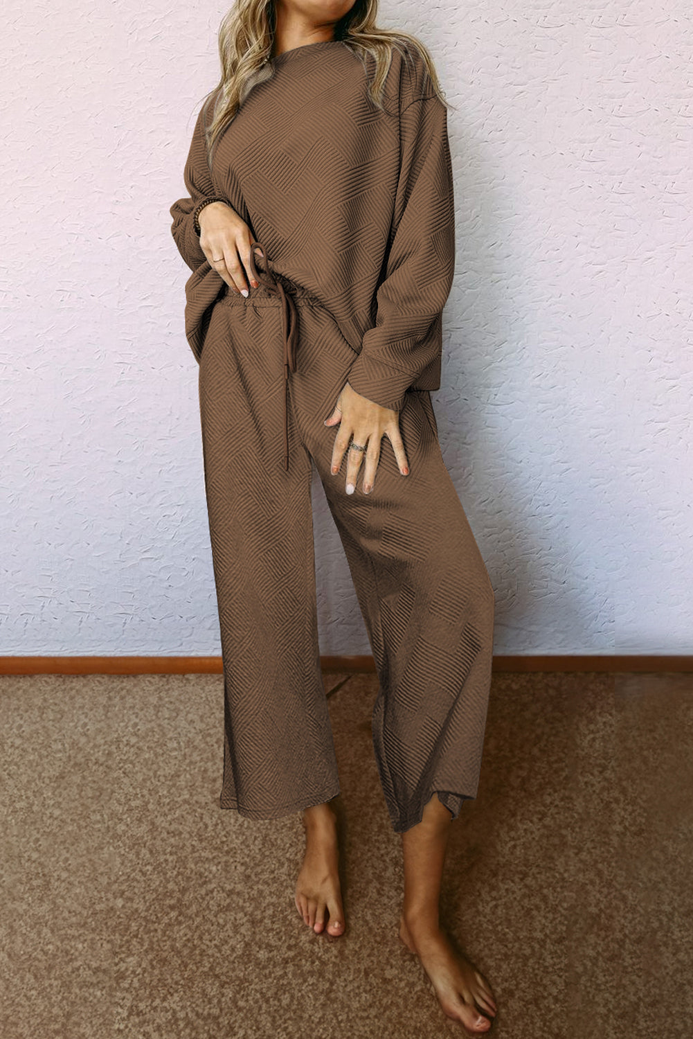 Women Ultra Loose Textured 2pcs Slouchy Outfit