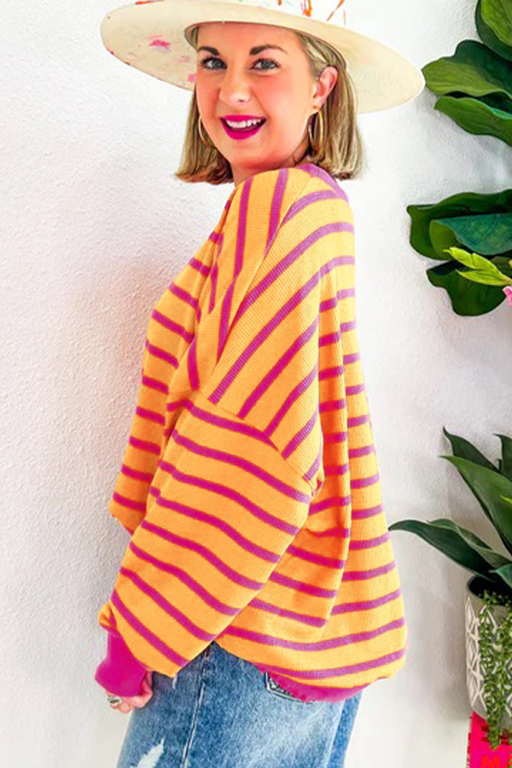 Thanksgiving Vibe Orange Pink Stripe Knit Sweater