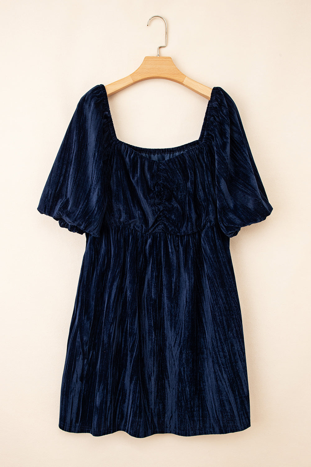 Velvet Ruched Bust Square Neck Puff Sleeve Plus Dress