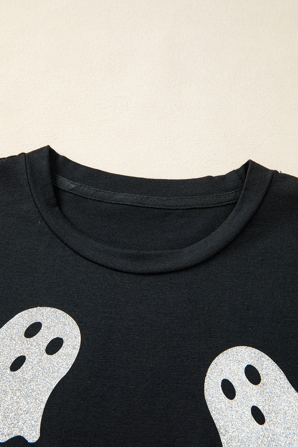 Black Glitter Ghost Pattern Halloween T Shirt