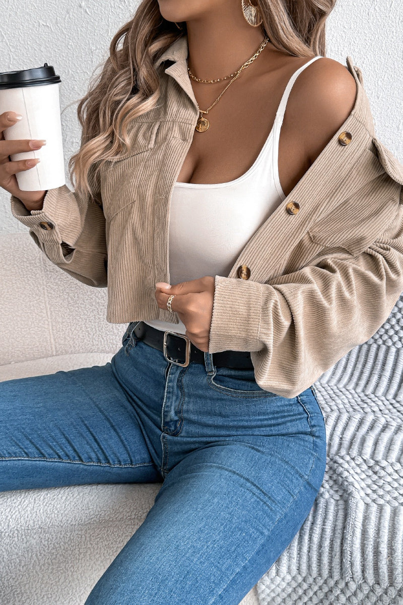 Corduroy Cropped Button Down Shacket | Casual Fall Jacket