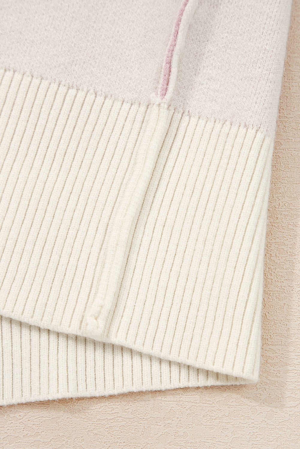 Pink Bow Print Ribbed Trim Casual Loose Sweater