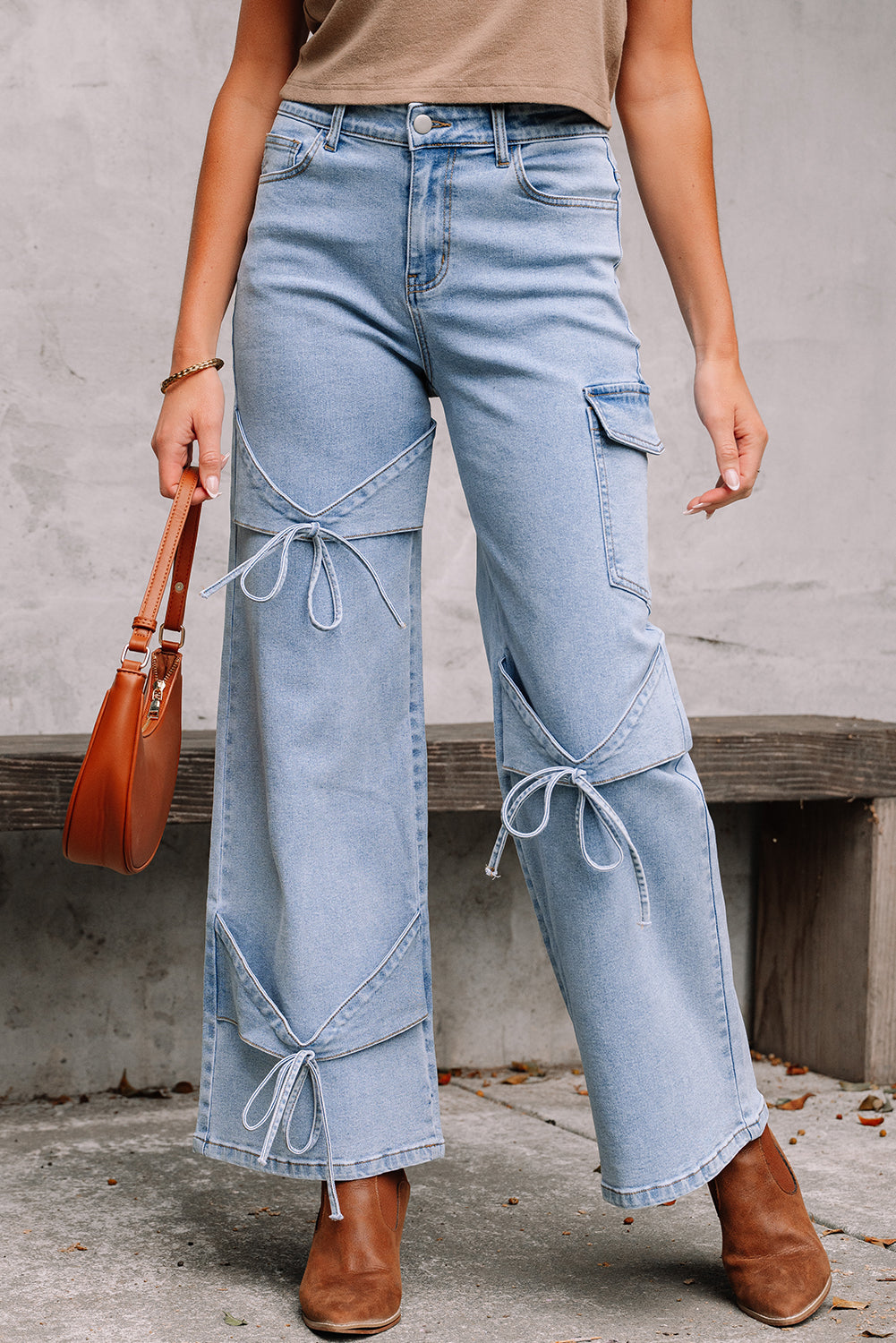 Bowknot Decor Boyfriend Cargo Jeans