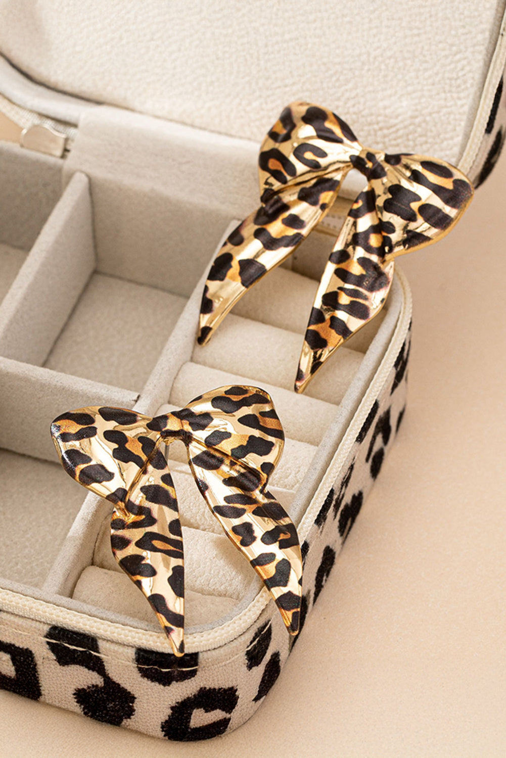 Gold Leopard Print Bow Knot Plated Alloy Earrings