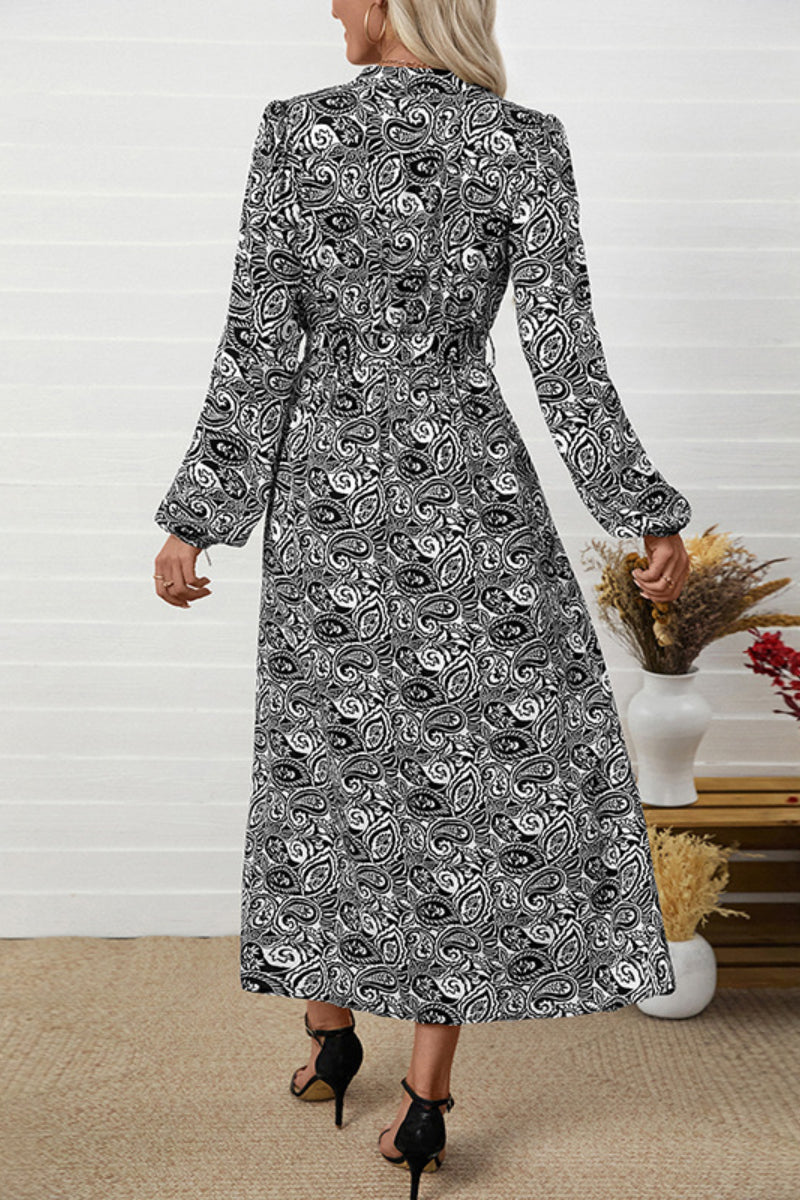Boho V-neck Paisley Long Sleeve Maxi Dress