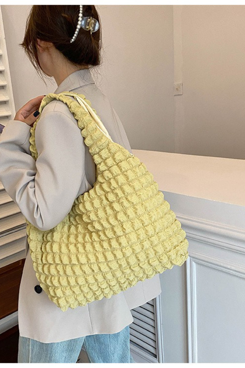 Trendy Pleated Shoulder Bucket Tote Handbag