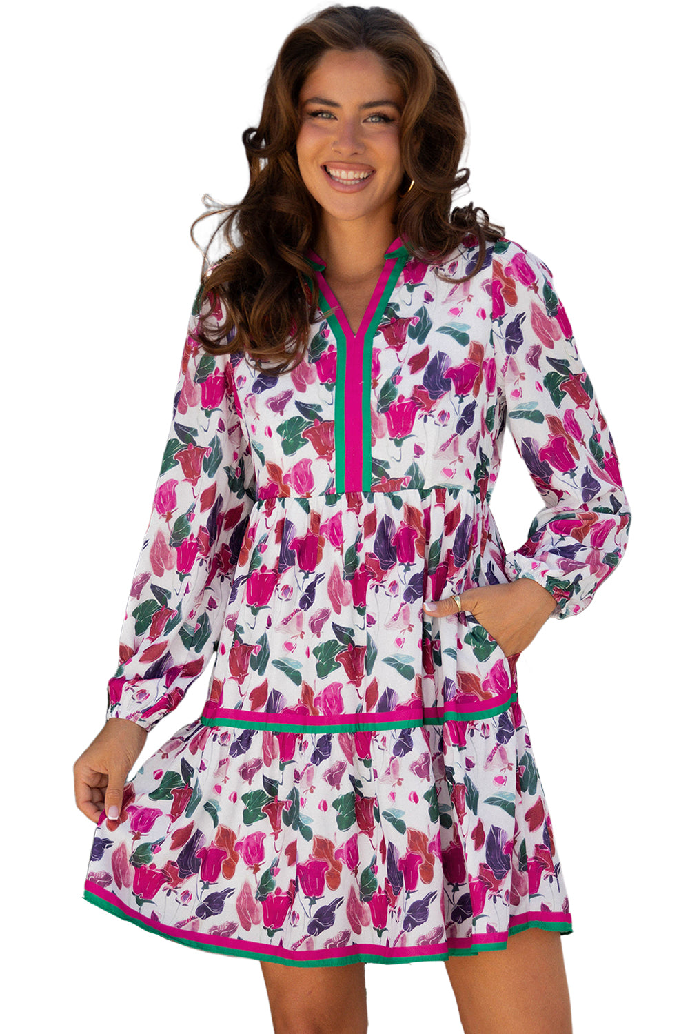 Street Style Floral Print Long Sleeve Mini Dress