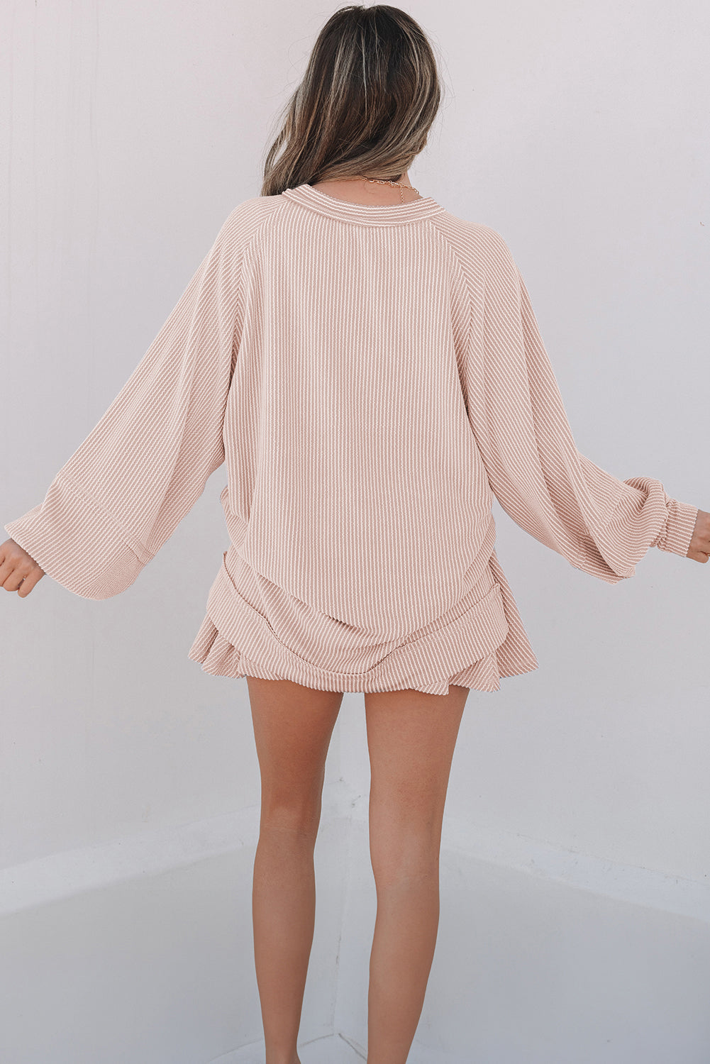 Corded Lantern Sleeve Top High Waist Ruffled Skirt Set