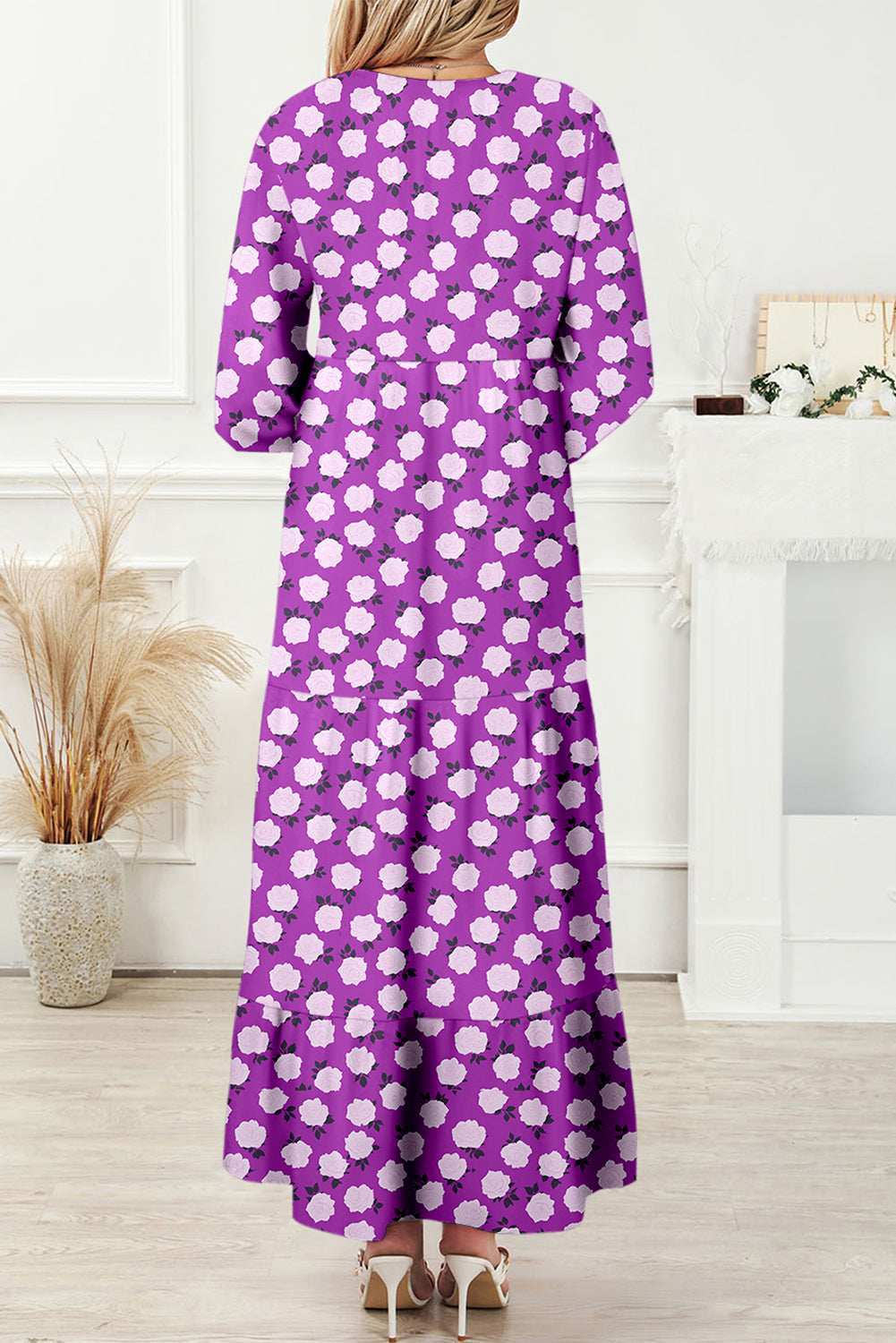Green Boho Printed Half Sleeve Maxi Dress