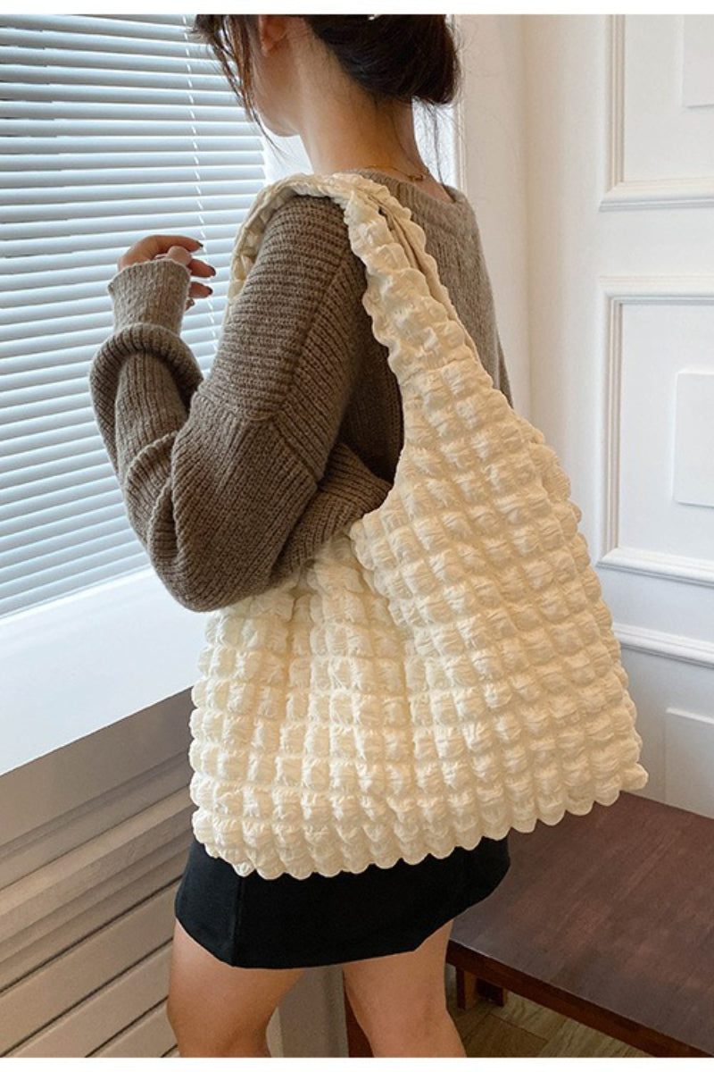 Trendy Pleated Shoulder Bucket Tote Handbag
