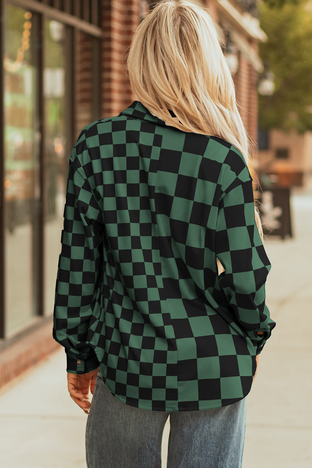 Checkerboard Flap Pocket Button Front Shacket