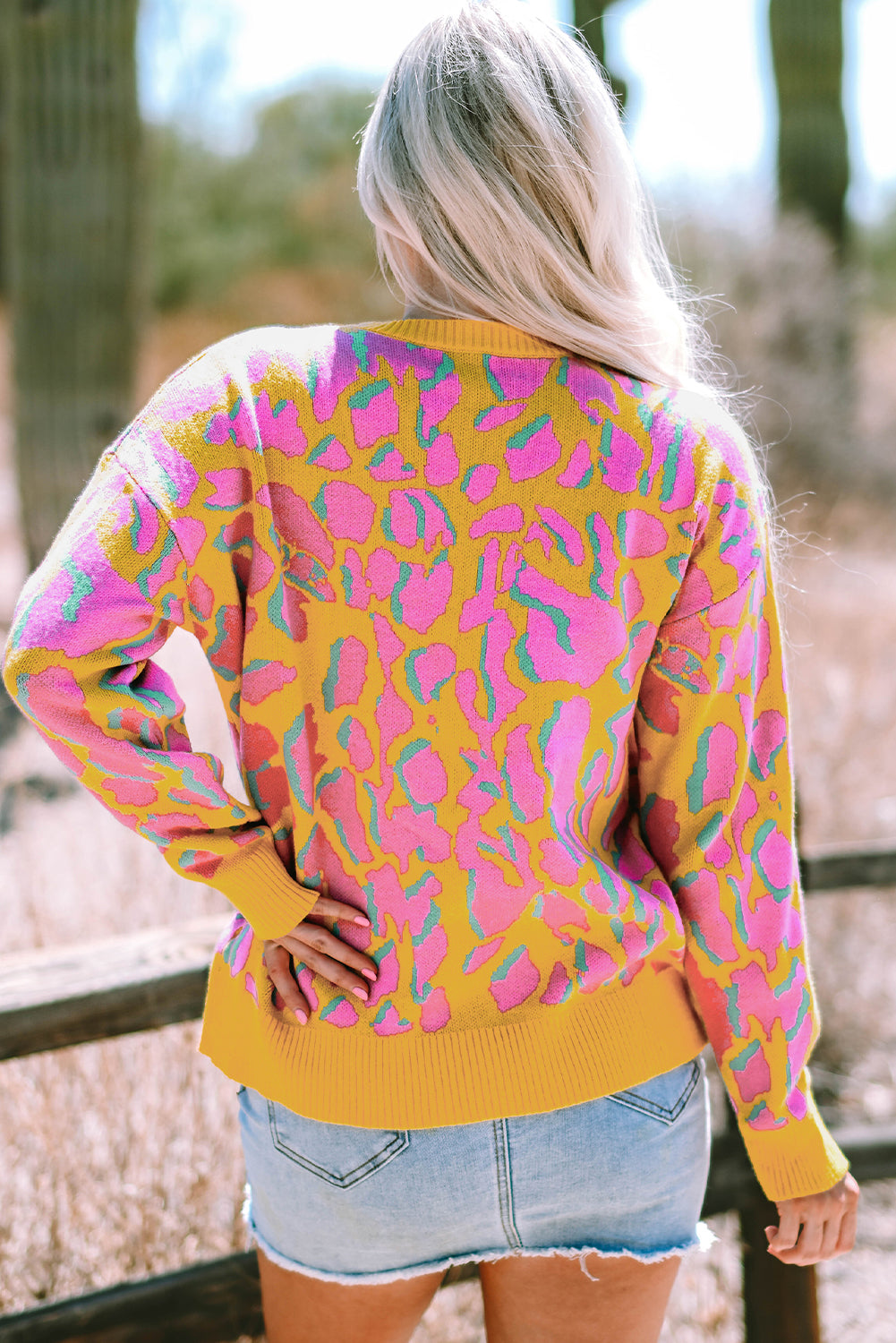 Vitality Orange Abstract Leopard Knit Sweater