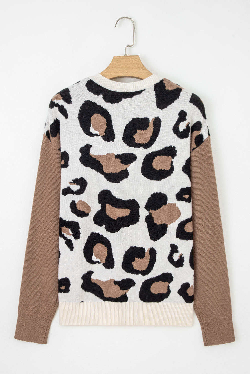 Stream Leopard Print Color Block Patchwork V Neck Sweater