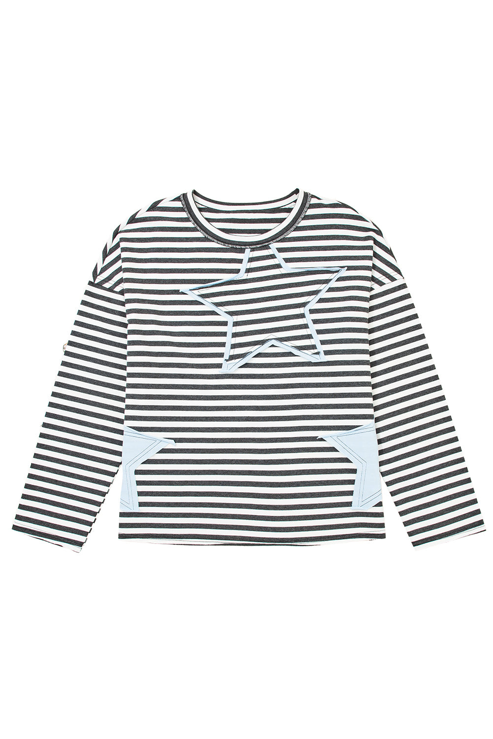 Gray Stripe Knit Top with Star Patch Detail