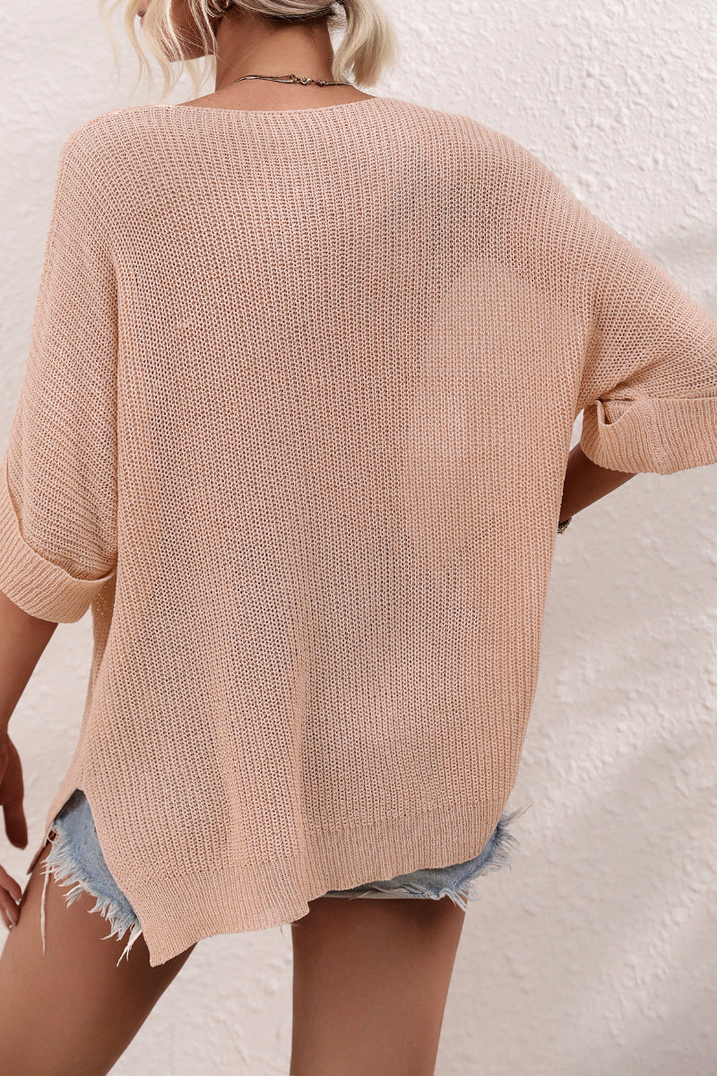 Womens Loose Knit Pullover Top with Pocket