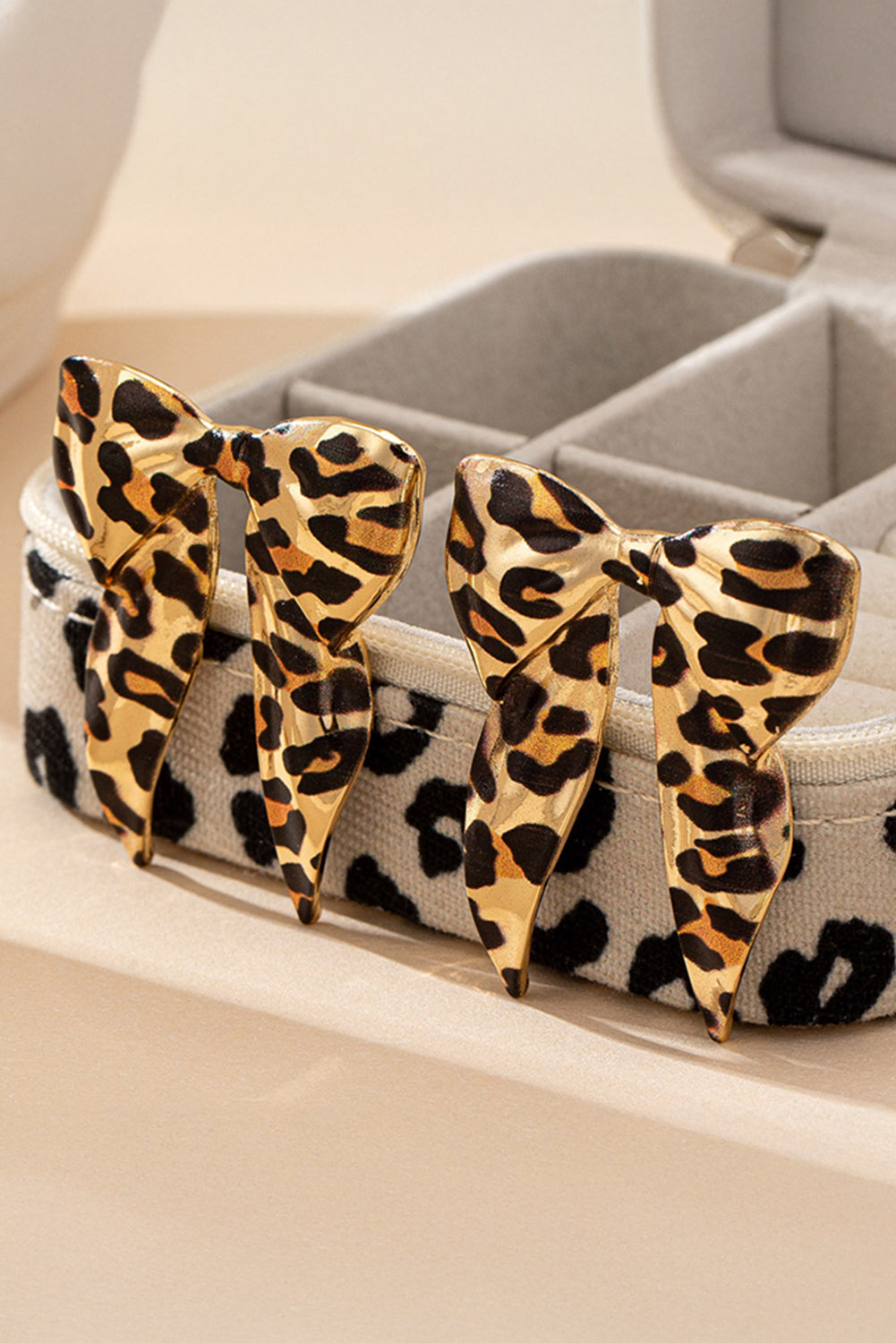 Gold Leopard Print Bow Knot Plated Alloy Earrings