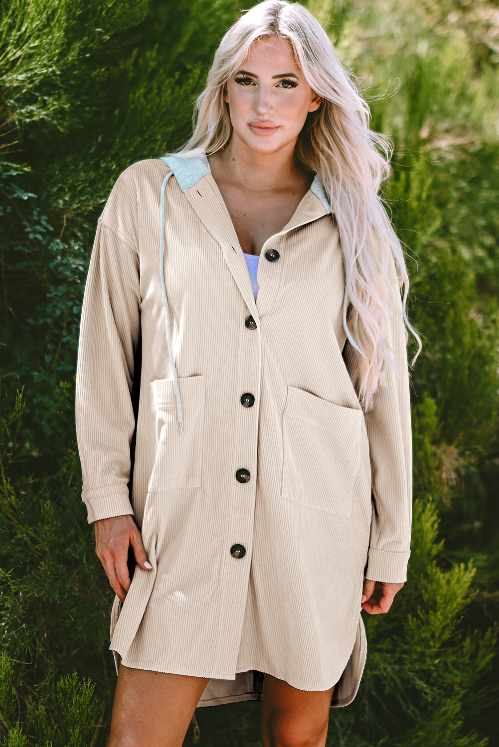 Jungle Green Corduroy Hooded Shacket for Fall