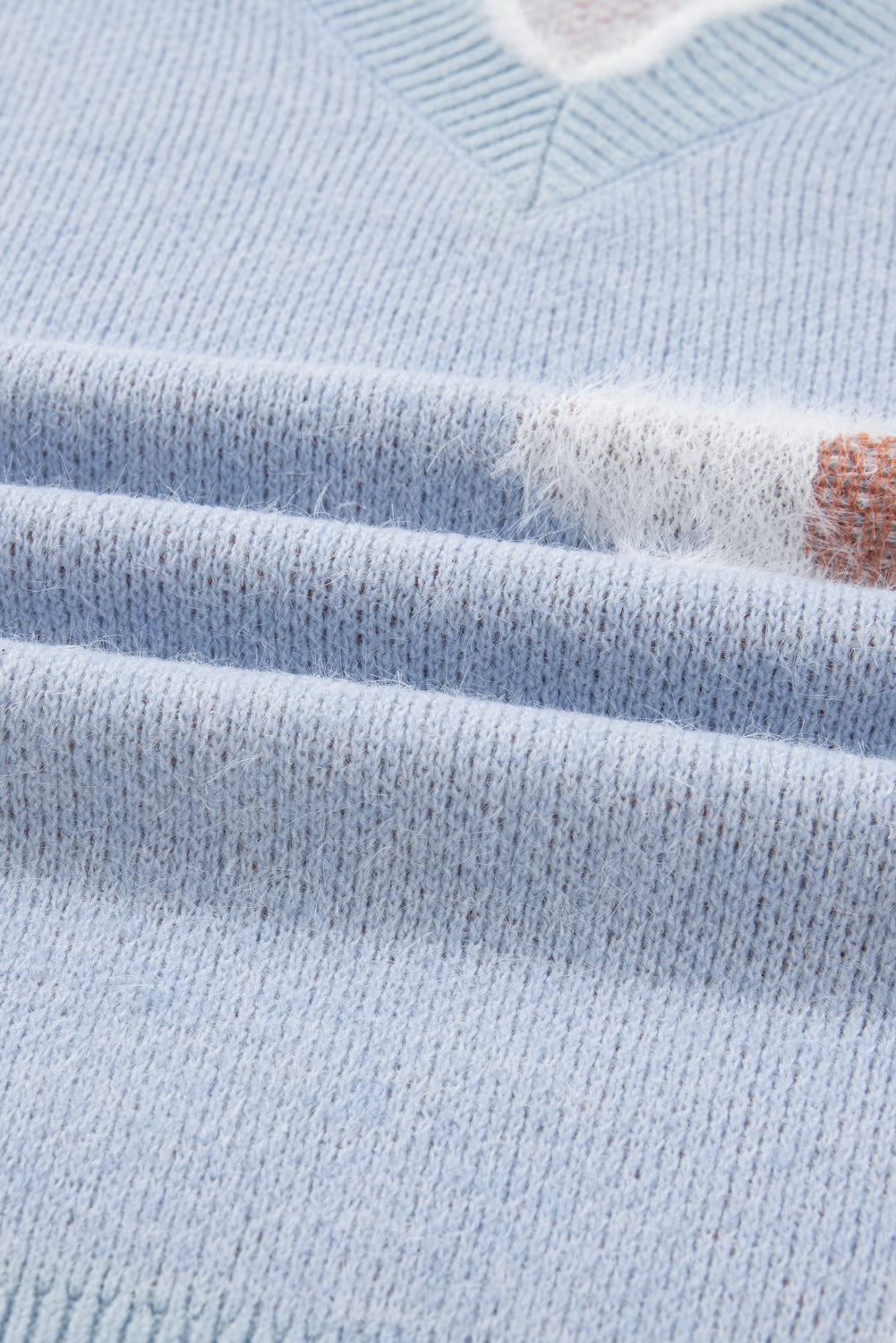 Fuzzy Daisy V Neck Long Sleeve Plus Size Sweater