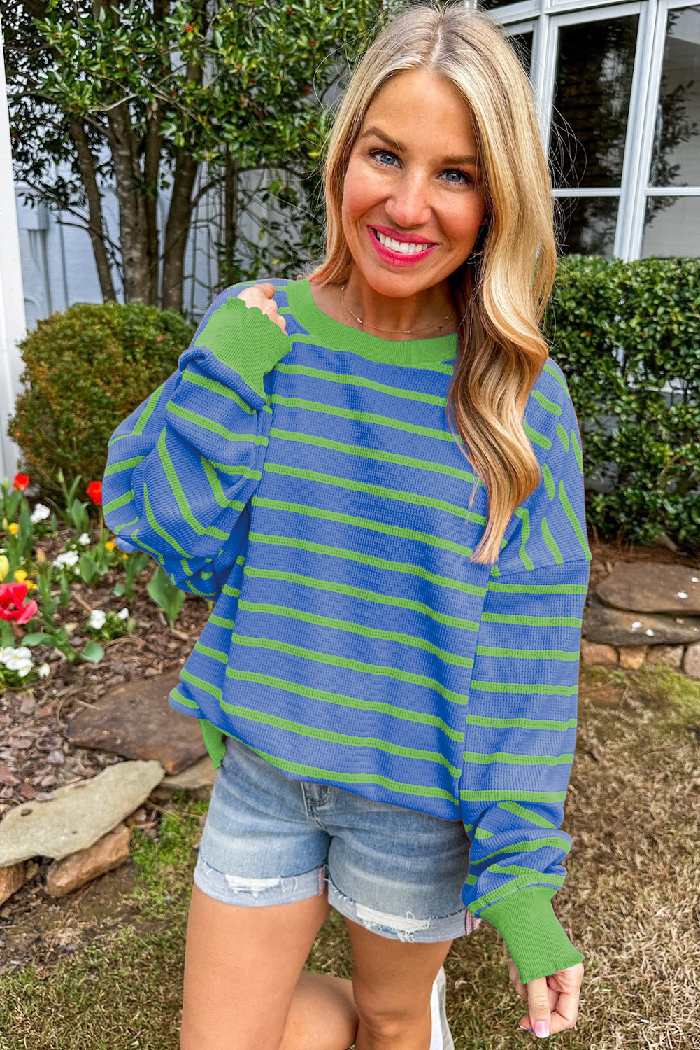 Thanksgiving Vibe Orange Pink Stripe Knit Sweater