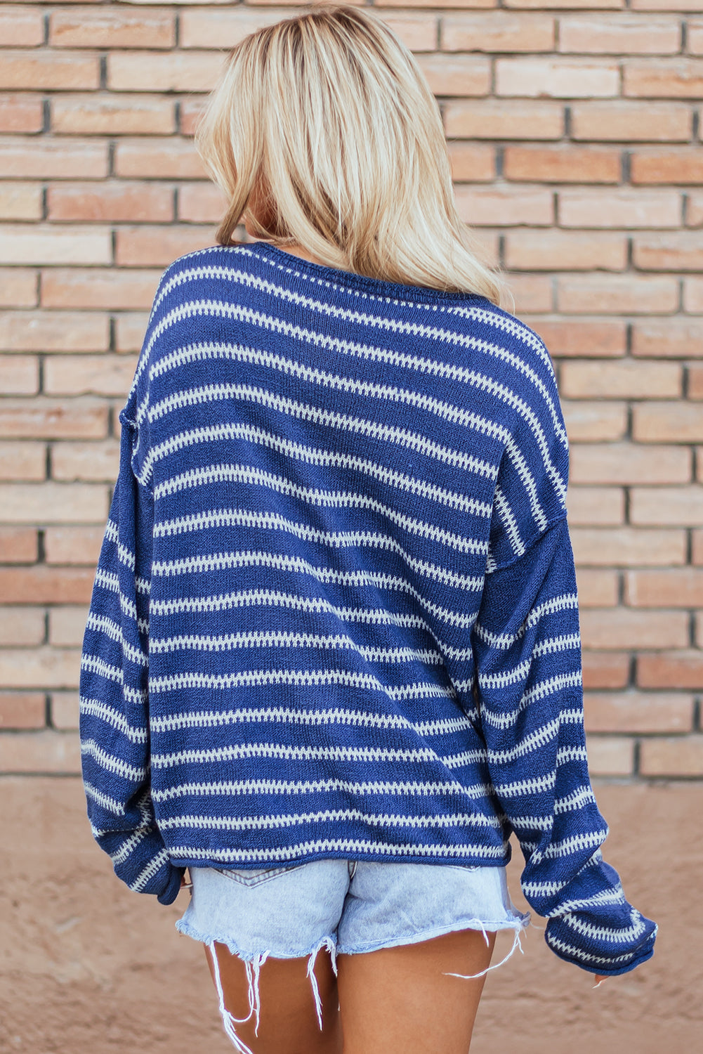 Thanksgiving Striped Drop Shoulder Knit Sweater