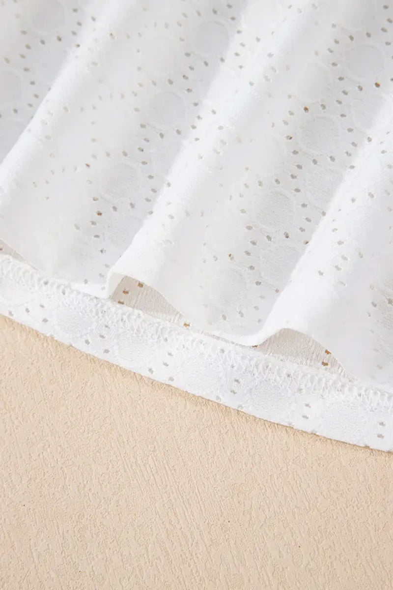 Solid Color Eyelet Round Neck Tank Top for Summer