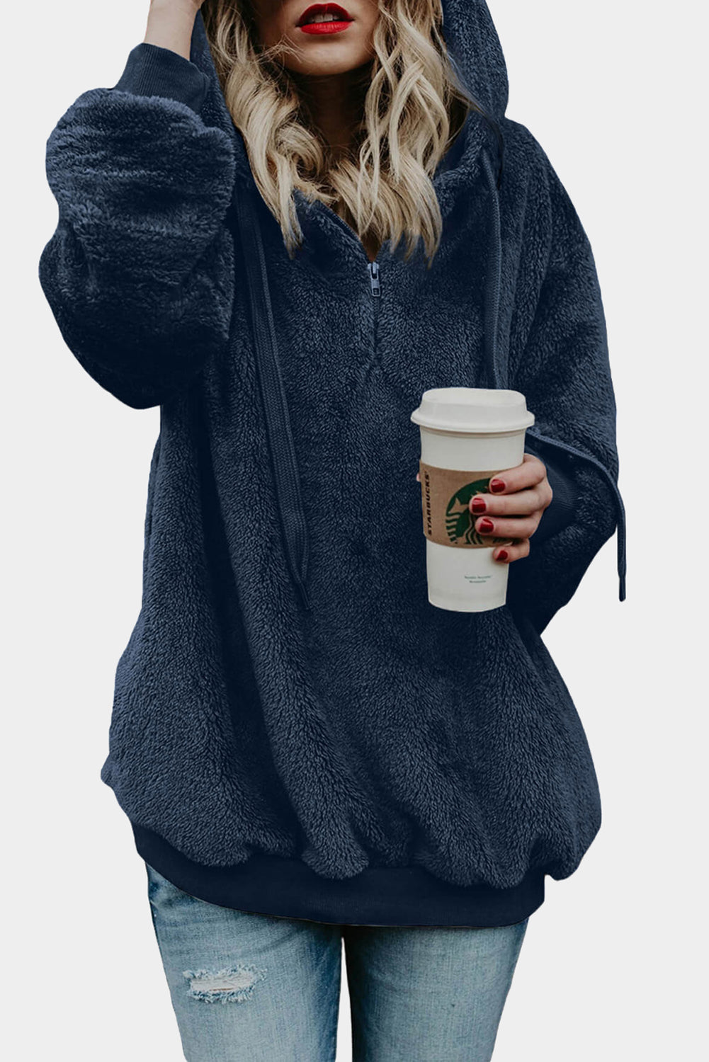 Cozy Furry Sherpa Pullover Hoodie Sweatshirt