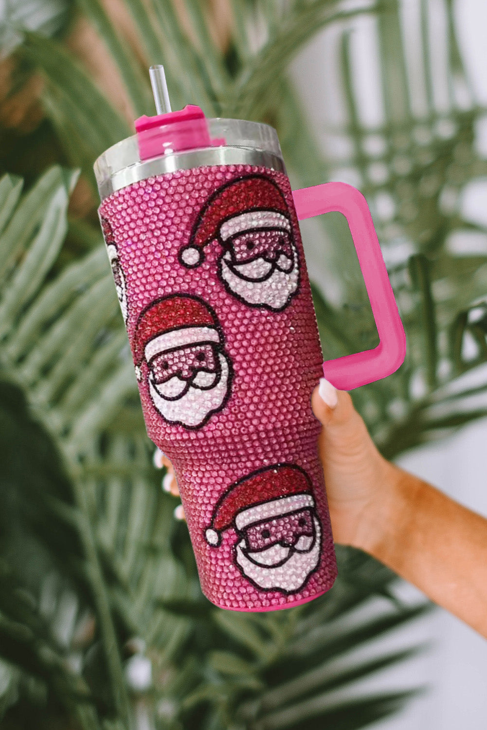 Christmas Santa Diamond Thermos Cup with Straw 40oz