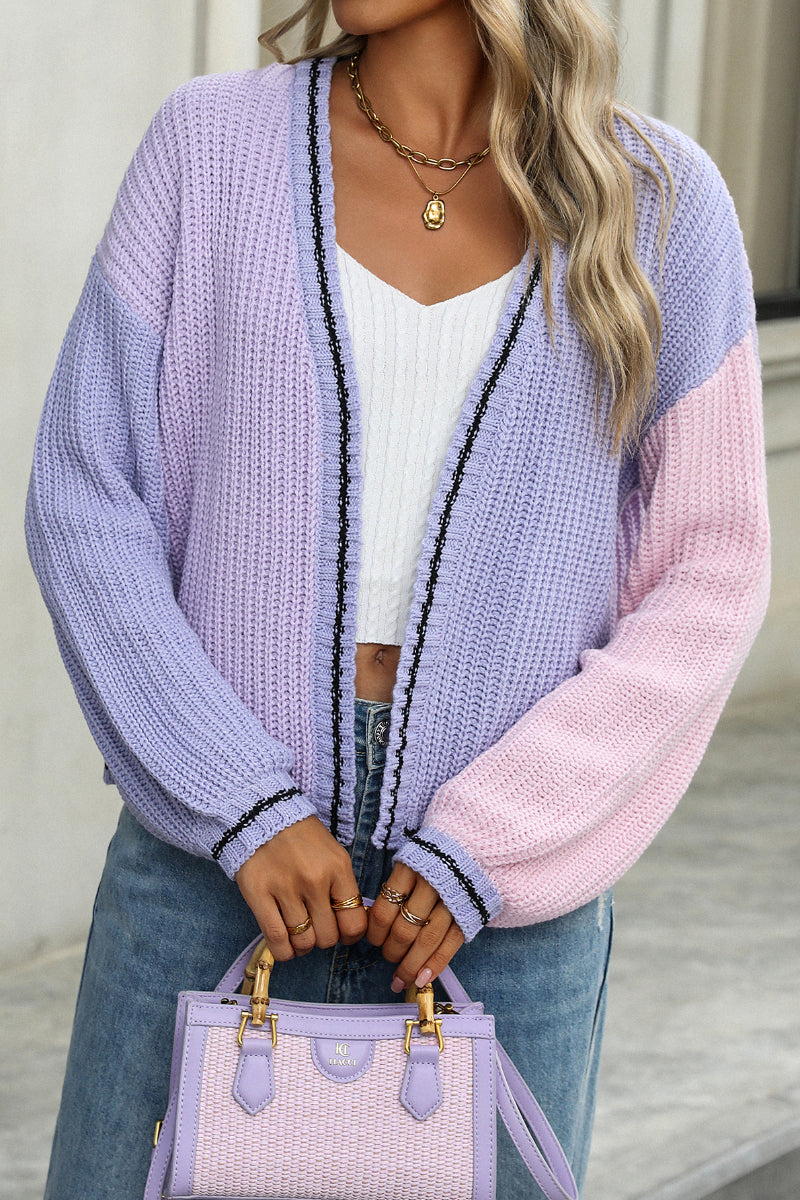 Colorblock Knit Cardigan - Casual Comfy Fall Sweater