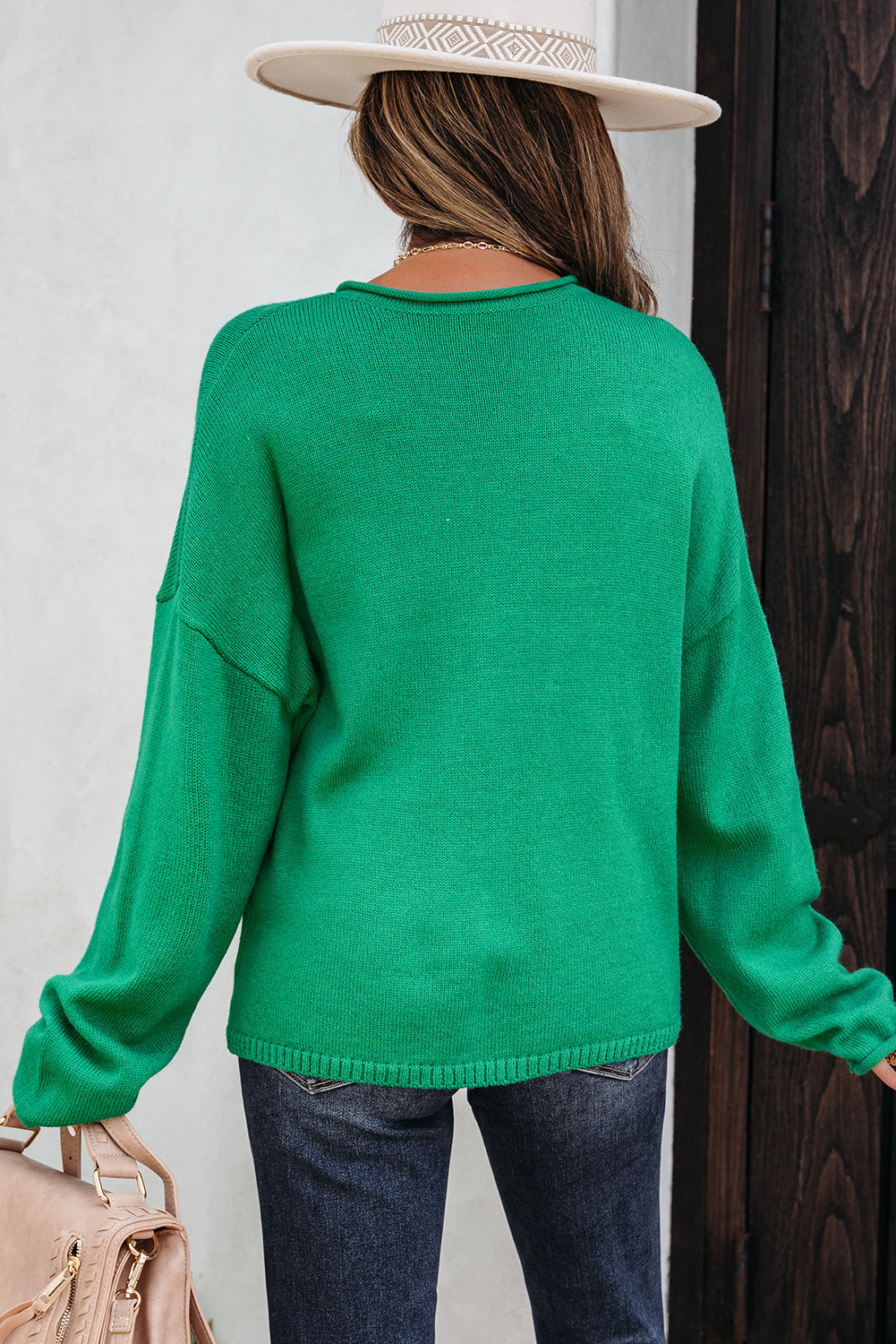 Bright Green Knit Button Front Drop Shoulder Cardigan