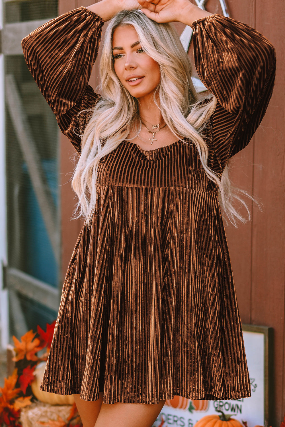 Velvet Tie Back Square Neck Long Sleeve Mini Dress