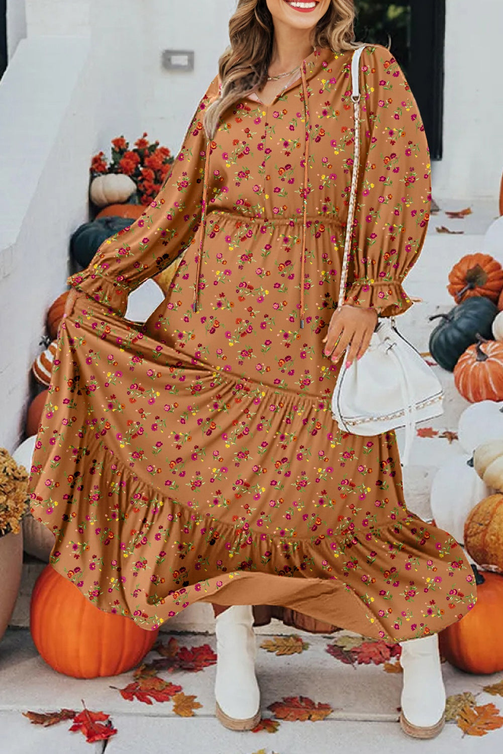Plus Size Holiday Floral Tiered Maxi Dress
