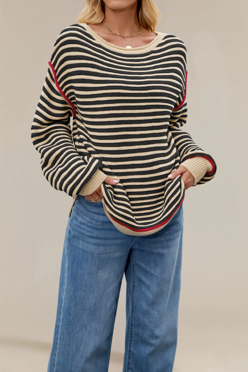 Oversized Striped Crewneck Long Sleeve Sweater