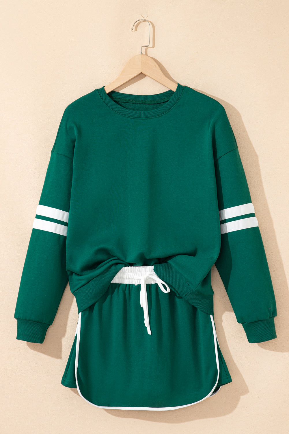 Varsity Stripe Pullover and Mini Skirt Two Piece Set