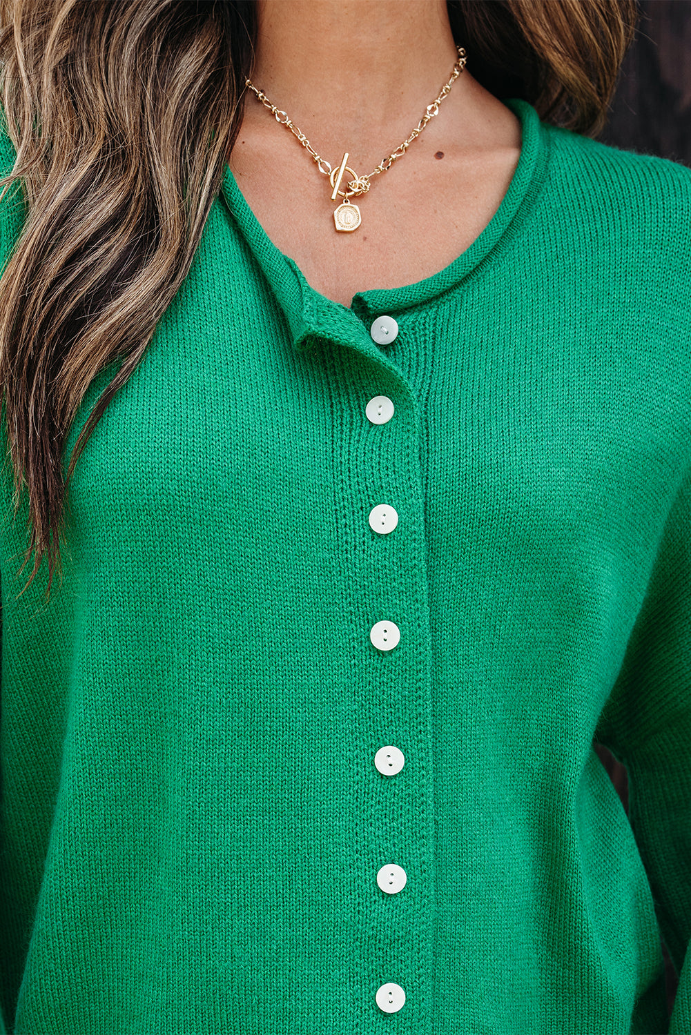 Bright Green Knit Button Front Drop Shoulder Cardigan