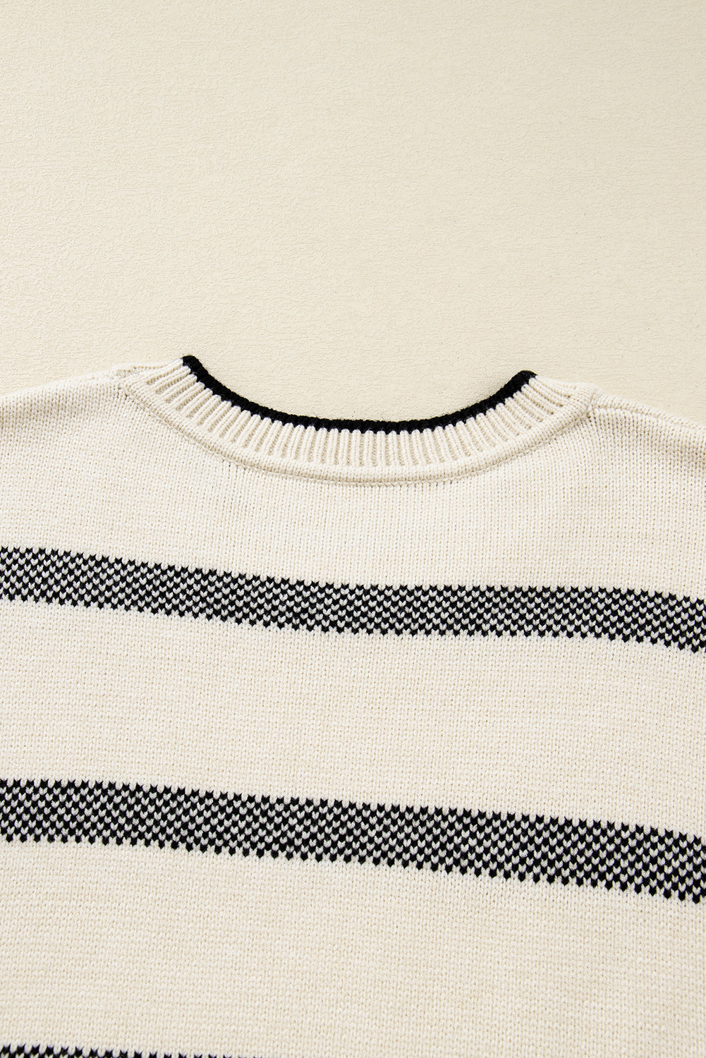 Apricot Stripe Drop Shoulder Crew Neck Knit Sweater