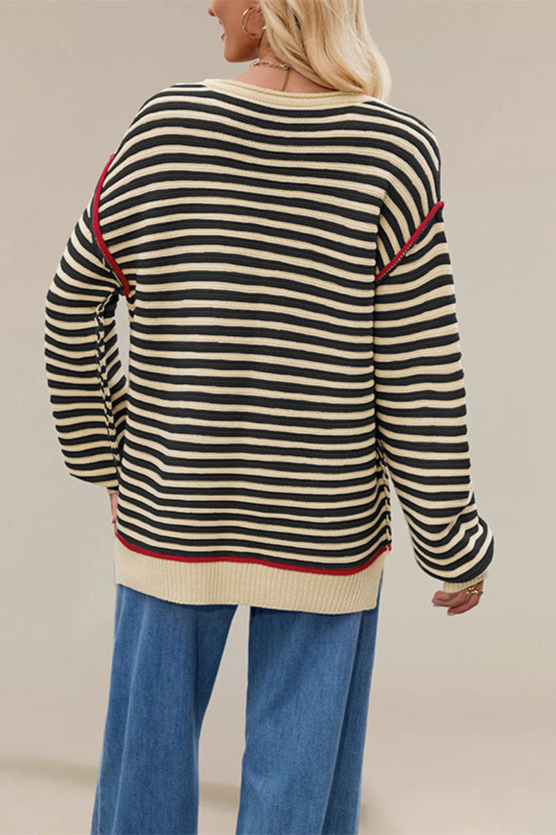 Oversized Striped Crewneck Long Sleeve Sweater