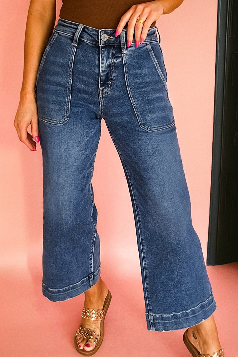 High Rise Wide Leg Cropped Jeans for Women