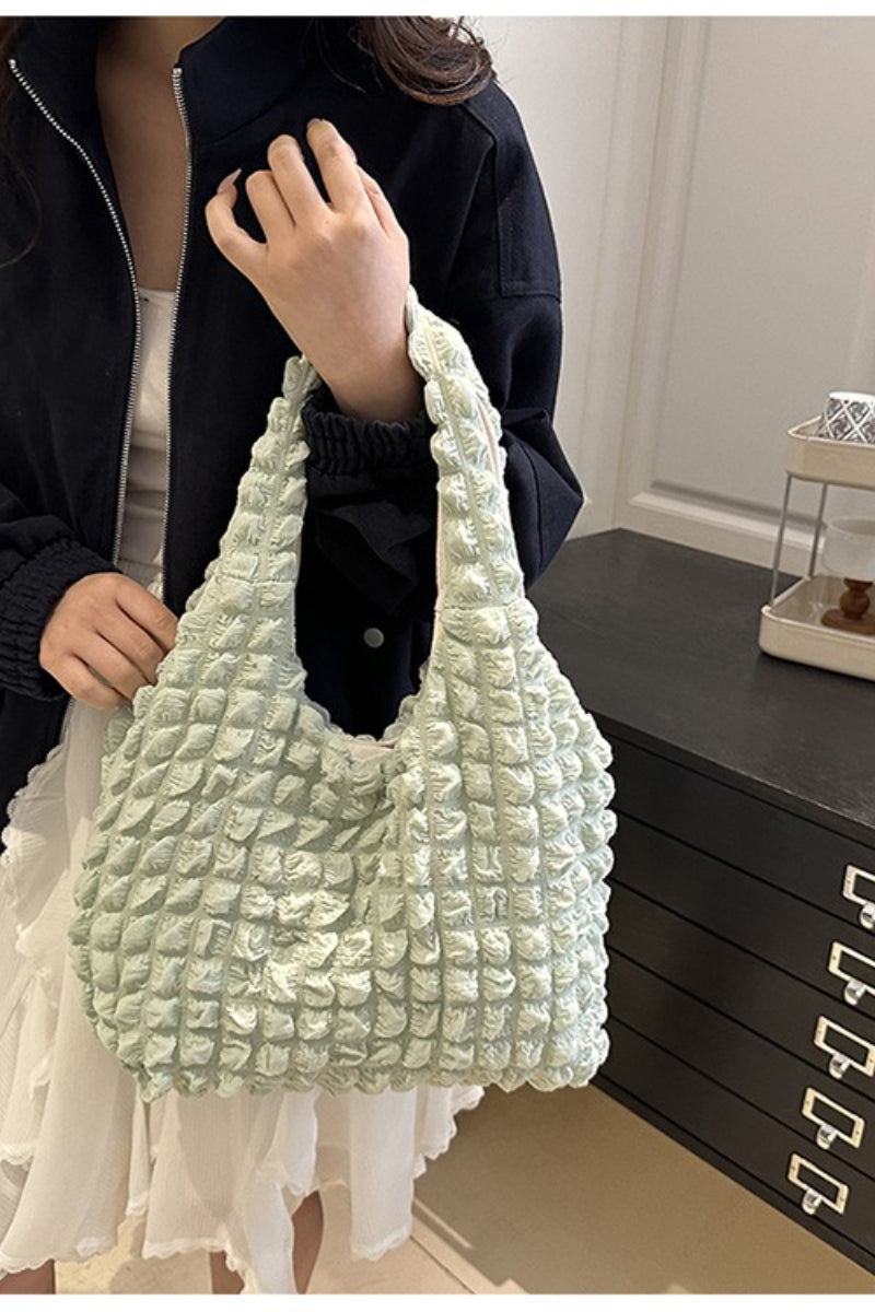 Trendy Pleated Shoulder Bucket Tote Handbag