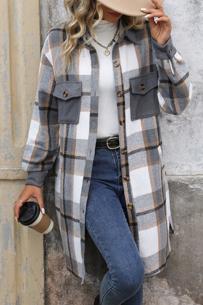 Cozy Warm Plaid Long Shacket Jacket for Women