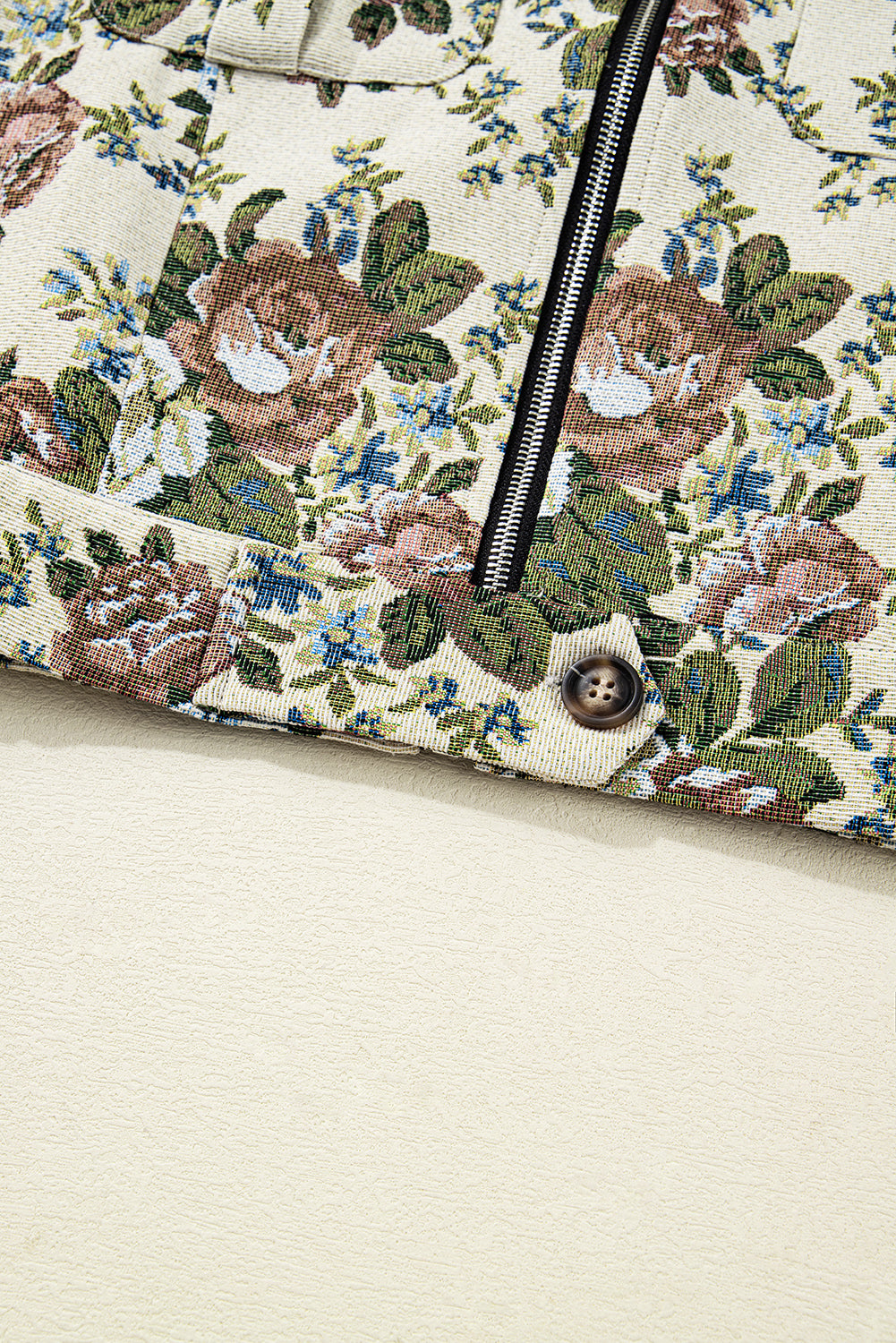 Floral Print Zip Up Contrast Collared Jacket