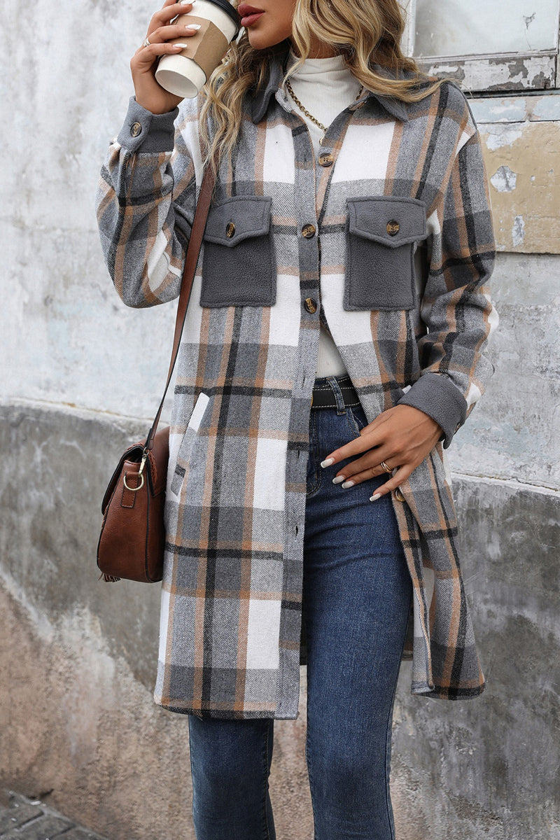 Cozy Warm Plaid Long Shacket Jacket for Women