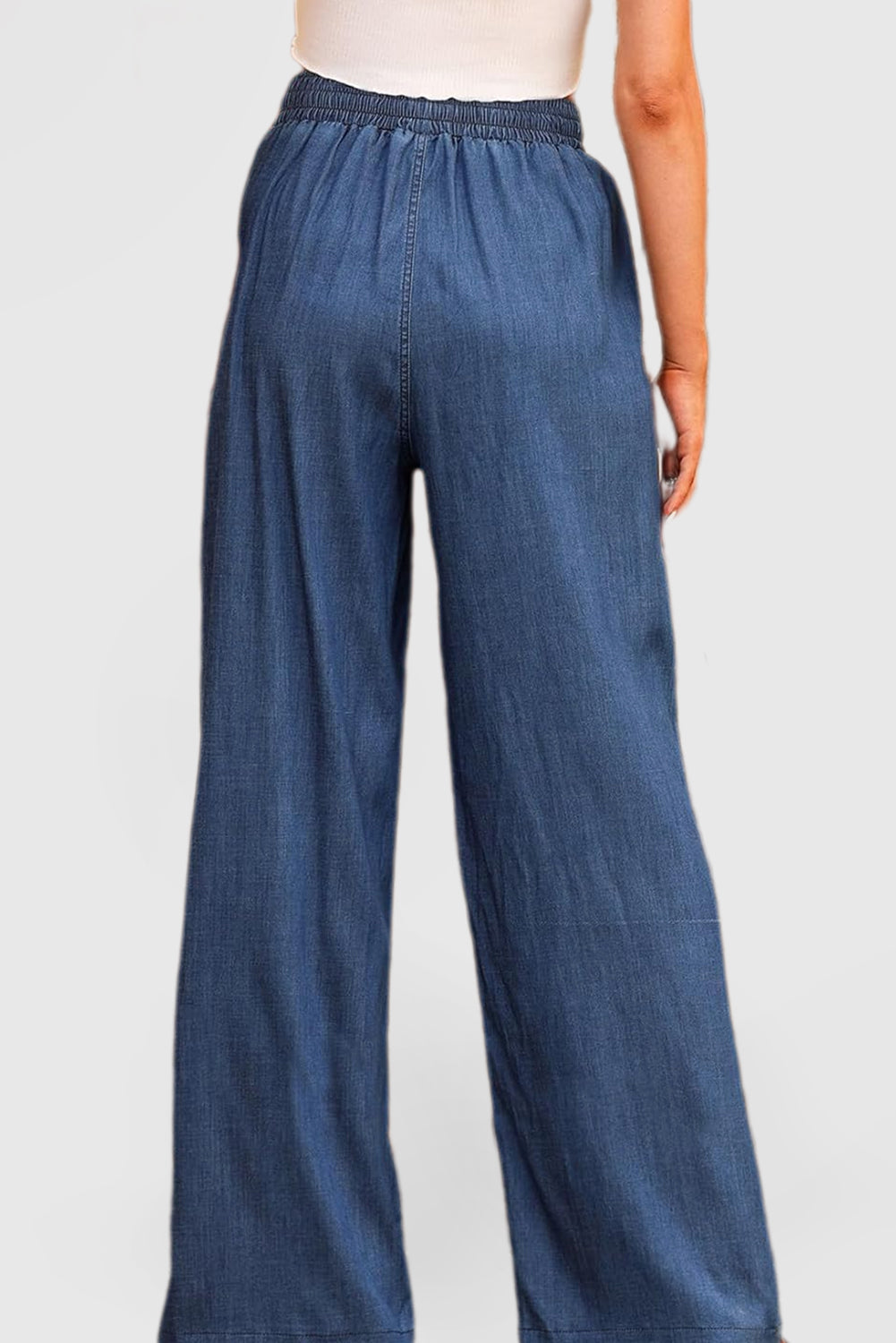Women's High-Rise Wide-Leg Drawstring Denim Pants