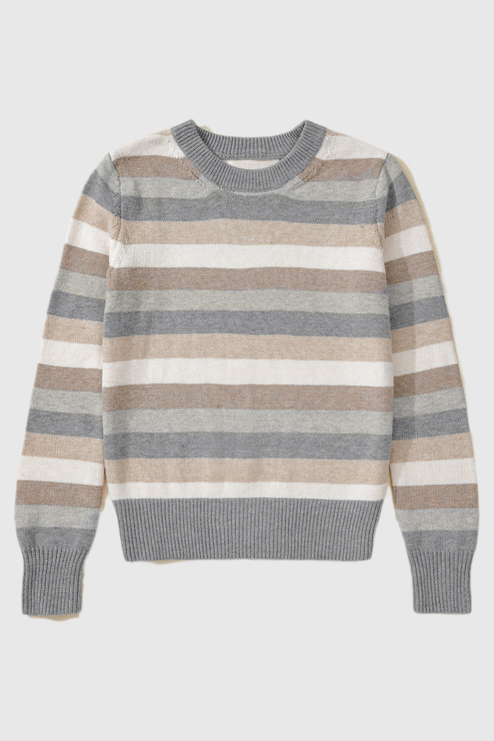Color Block Ribbed Edge Round Neck Sweater