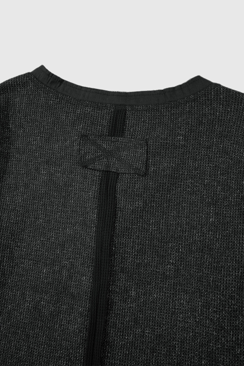 Acid Wash Waffle Knit Buttoned Neckline Long Sleeve Top