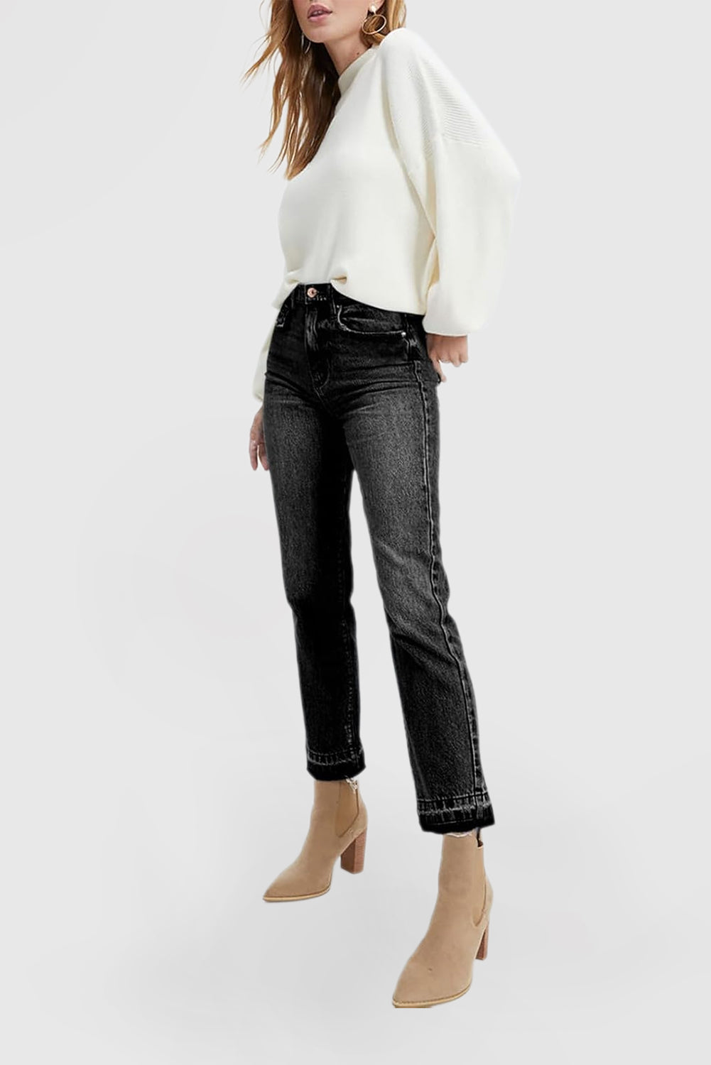 Women's High Waisted Straight Leg Wide Leg Casual Stretch Jeans