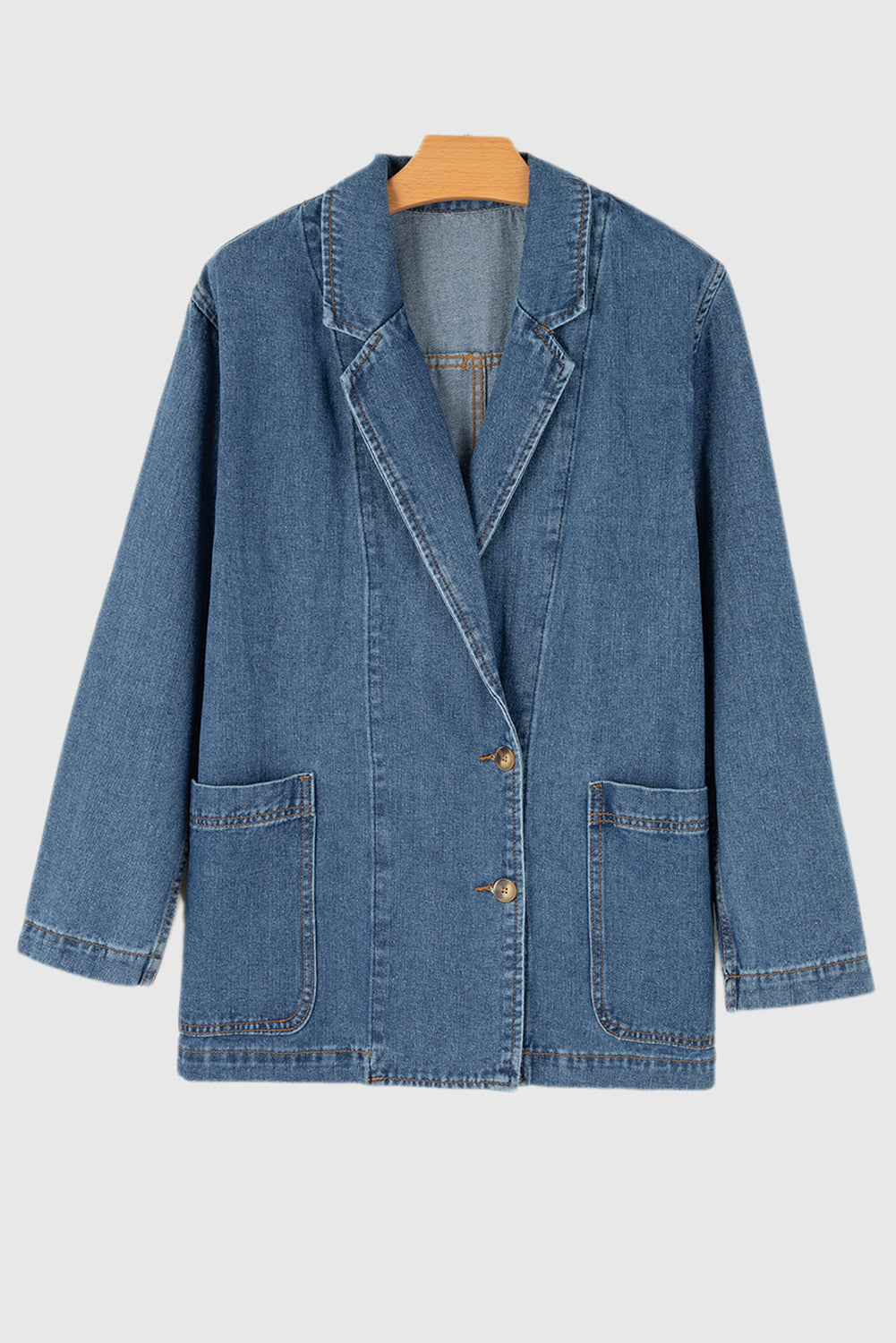 Side Pockets Lapel Collar Denim Jacket