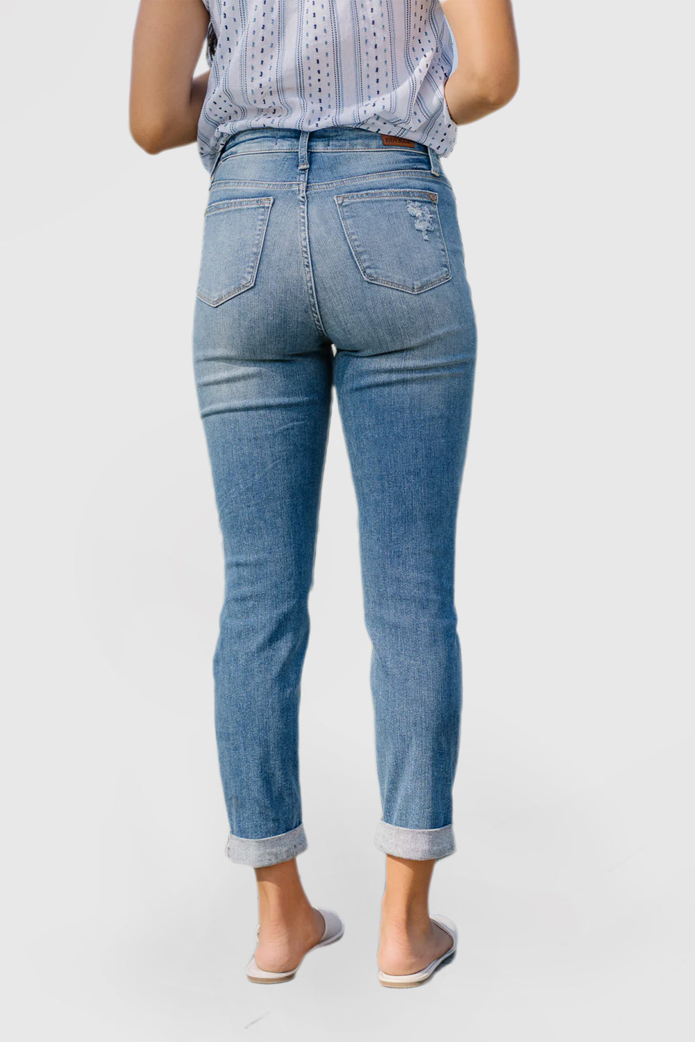 Women's High Waisted Cuffed Ripped Jeans