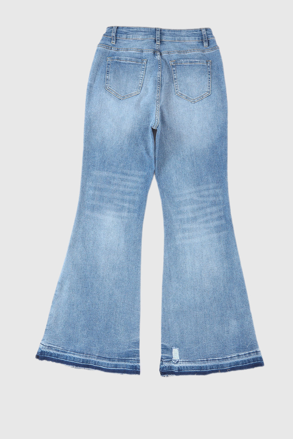 Sky Blue High-Waisted Button Front Distressed Flared Jeans