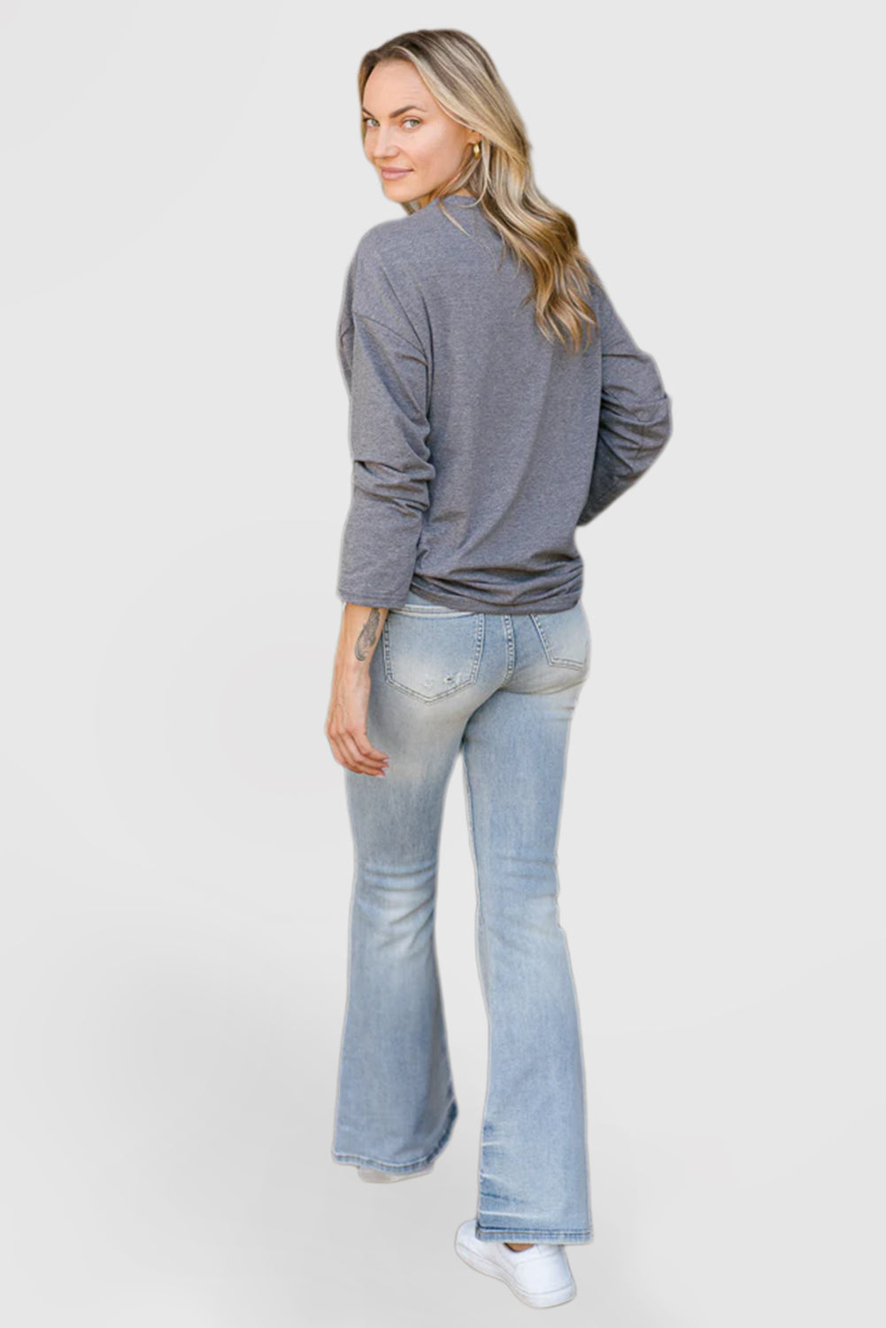 Mid-Rise Flare Jeans with Tinted Pin-Tack Detail